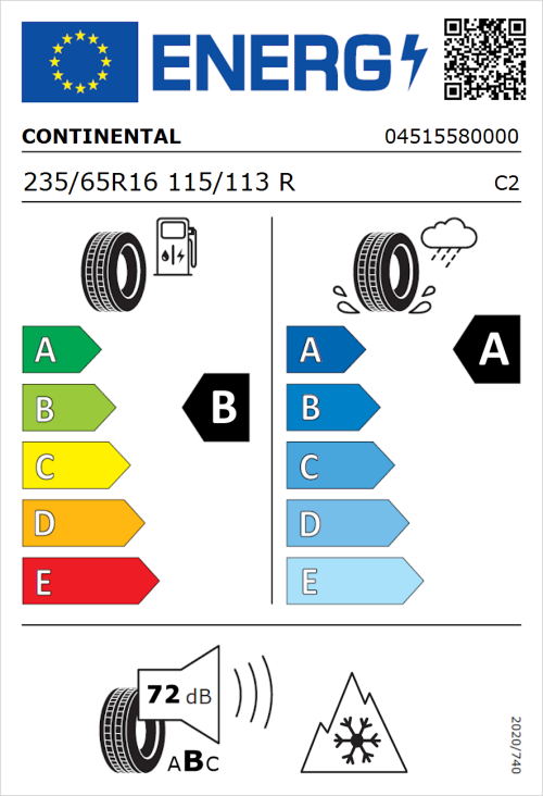 Tyre Label for Continental ContiVanContact 200 235/65R16 115/113R