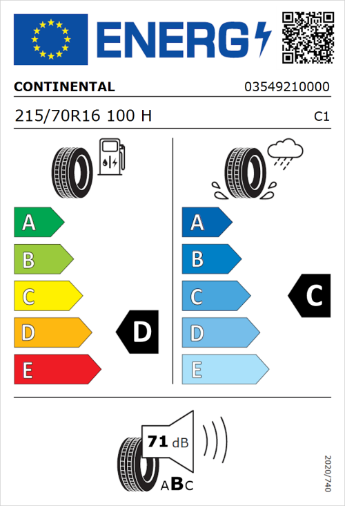 Tyre Label for Continental ContiCrossContact LX Sport ContiSilent 215/70R16 100H