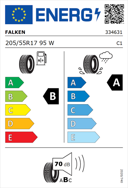 Tyre Label for Falken Azenis FK510a 205/55R17 95W