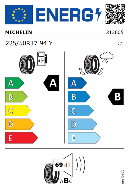 Tyre Label for Michelin Primacy 4 225/50R17 94Y
