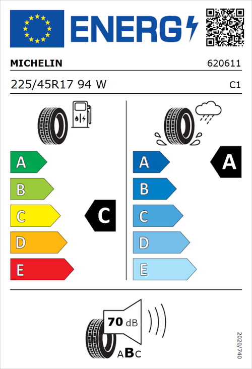 Tyre Label for Michelin Primacy 4+ 225/45R17 94W