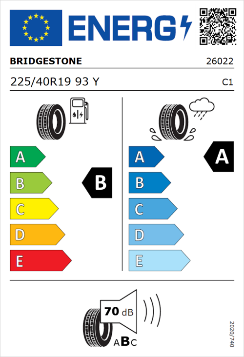Tyre Label for Bridgestone Turanza 6 225/40R19 93Y