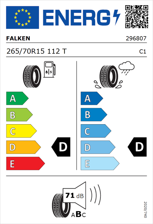 Tyre Label for Falken Wildpeak A/T AT01 265/70R15 112T